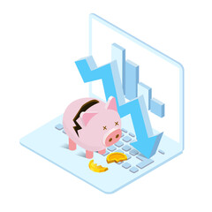 recession concept,business graph on the laptop with pig bank