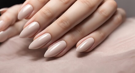 Naklejka premium Closeup to woman hands with elegant neutral colors manicure