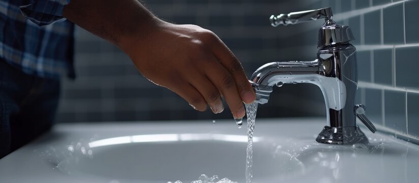 Hygiene And Cleanliness Concept With Person Washing Hands In Sink At Bathroom