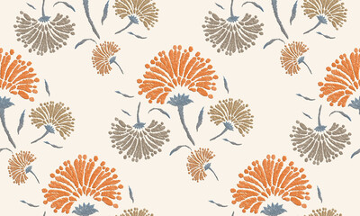 Damask Ikat floral seamless pattern.dandelion flower embroidery. design for fashion women, texture, fabric, clothing, wrapping paper, curtains, and decoration. vintage wallpaper