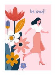 Illustration with woman and flowers. Vector card for International Women's Day and other uses.

