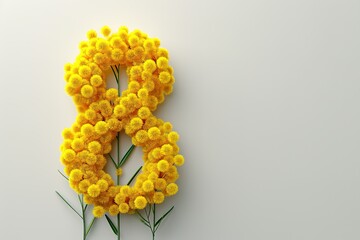 Obraz premium 8 March Greeting Card: Number eight Crafted from Bright Mimosa Flowers for Womens Day Celebration.