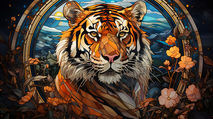 tiger in the stained cglass