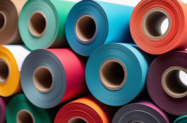 Group of rolls of coloured paper, background