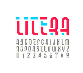 Design font, trendy modern alphabet, bright letters and numbers.