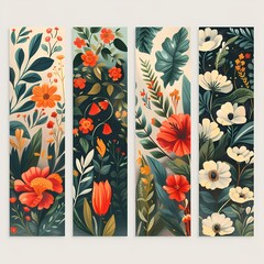 Elegant Botanical Panels with Vibrant Floral Designs