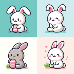 Collection of Cute Easter Bunny Vector Illustrations