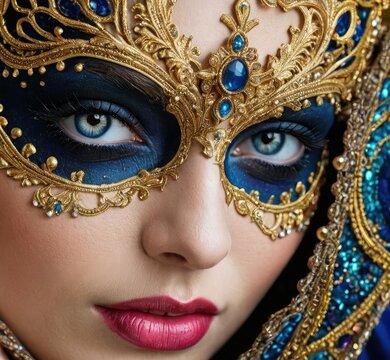 Masked Magic: Brunette Beauty Bedazzled in Carnival Splendor