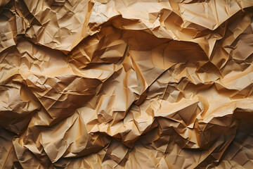 Crumpled brown paper bag texture. Seamless pattern, wrinkled. Created with generative AI.