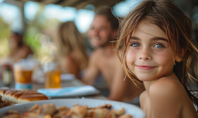 Candid and posed photographs of families and friends enjoying summer together, from backyard barbecues to beach days, emphasizing relationships and shared experiences,generative ai