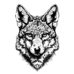 A coyote's face tattoo on a white background