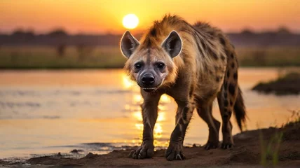 Crédence de cuisine en verre imprimé Hyène animal at sunset