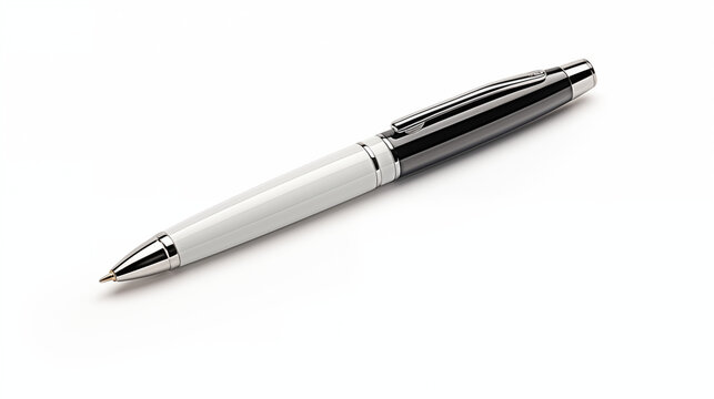 Elegant Silver Ballpoint Pen on a White Background