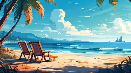 Tropical Seashore Illustration of Summer Beach Background