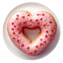 Plate with a Heart Shaped Valentines Day Donut Isolated on a Transparent Background