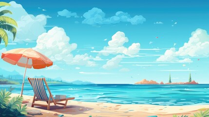 Sunny Seascape Illustration of Summer Beach Background