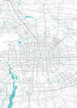 Street map art of Beijing city in China. Road map of Beijing. Black and white (blue)
