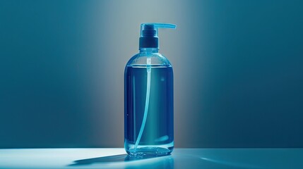 Hand sanitizer bottle on a clean banner background, symbolizing safety and hygiene