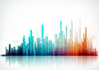 abstract financial background with bar graph and city skyline Vector illustration