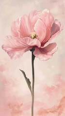 pink peony flower in soft pastel colors with watercolor effect