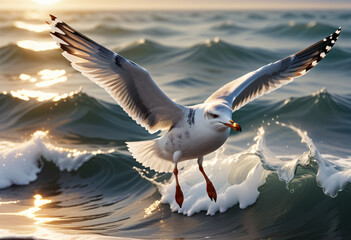 Seagulls flying in the middle of the sea