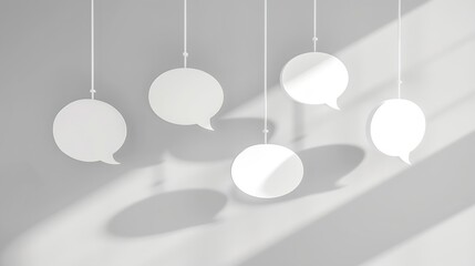 Generative AI : Blank white speech bubbles hanging from a cord