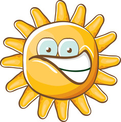 vector bright cartoon style summer sun character isolated on white background. Summer sun sticker and label isolated. funky kids summer character with eyes and mouth