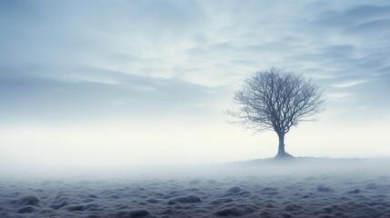 A solitary tree standing tall in a mist-covered field, symbolizing resilience in the face of challenges.