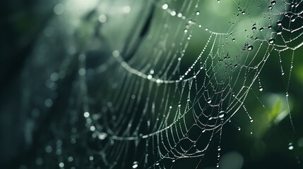 A spiderweb covered in dew, representing the interconnectedness of thoughts and feelings.
