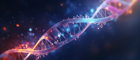 DNA Helix Structure with Neon Lighting and Space Background