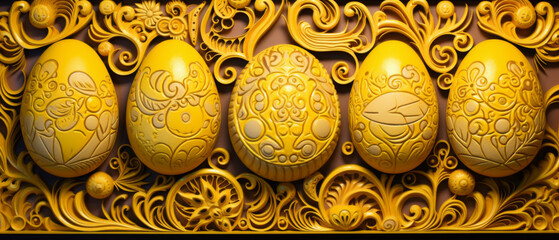 Easter Eggs with Intricate Patterns and Swirling Golden Accents