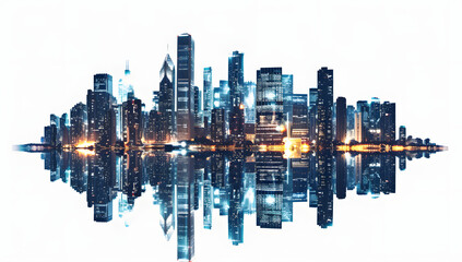 3d illustration of city landscape with city buildings at night