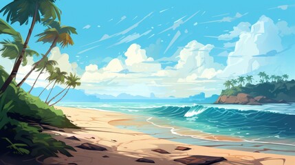 Fototapeta na wymiar Sunny Seashore Illustration of Summer Beach Background
