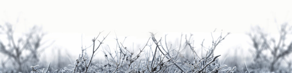 Frost-covered Branches in a Tranquil Winter Panorama