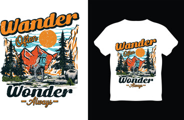 Vector t-shirt design of explore nature adventure mountain retro vintage style illustration