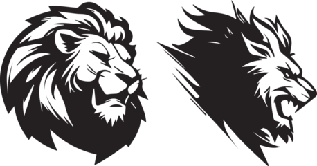 Fotobehang Head of a fierce angry lion, black vector outline © Cris
