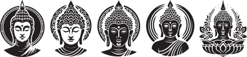 Black and white Buddha heads