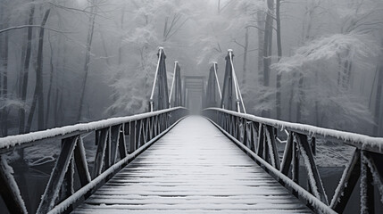  Snowy wooden bridge in a winter day. Stare Juchy 