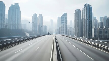Generative AI : empty highway with cityscape 