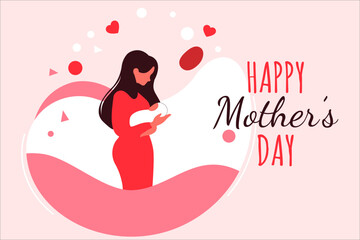 Vector illustration of a mother holding a small child in her arms. Happy Mother's Day greeting card.Vector illustration of a mother holding a small child in her arms. Happy Mother's Day greeting card.