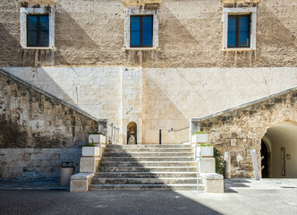 Fototapeta na wymiar The courtyard of the Norman Swabian Castle ( Castello Normanno Svevo) in the historical city center of Bari, Puglia region, (Apulia), southern Italy,Europe, September 18, 2022