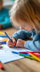 Adorable children drawing together at table indoors