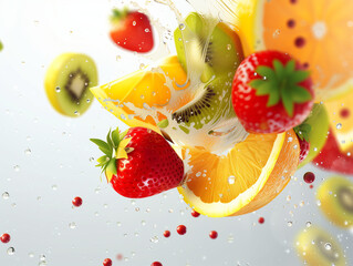 Splash of fruits and candies.