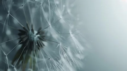 Rolgordijnen Generative AI : Overblown dandelion with seeds flying away with the wind © The Little Hut