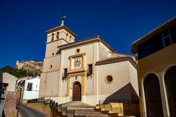 Facade of the parish of San Pedro Apostol de Calasparra, Region of Murcia, Spain, on a sunny day