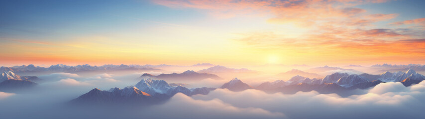 Aerial View of a Dynamic Sunset Over a Sea of Clouds and Mountain Peaks