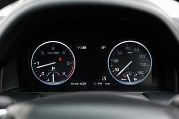 Close up of a digital car speedometer
