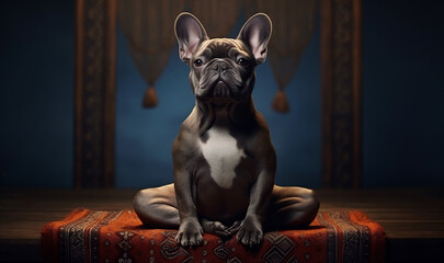 A calm dog sits in the lotus position. AI Generative - obrazy, fototapety, plakaty