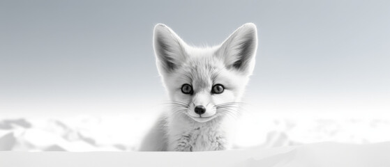 Fox Peeking in a Minimalist Black and White Portrait