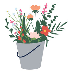 bucket with wildflowers